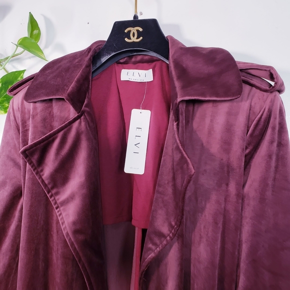 New ASOS x ELVI Burgundy Velvet Trench Coat 12 - Picture 11 of 16
